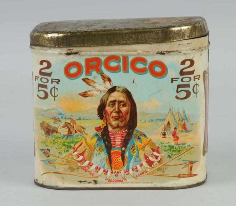 Appraisal: Orcico Tobacco Tin Description Beautiful image of Indian on front