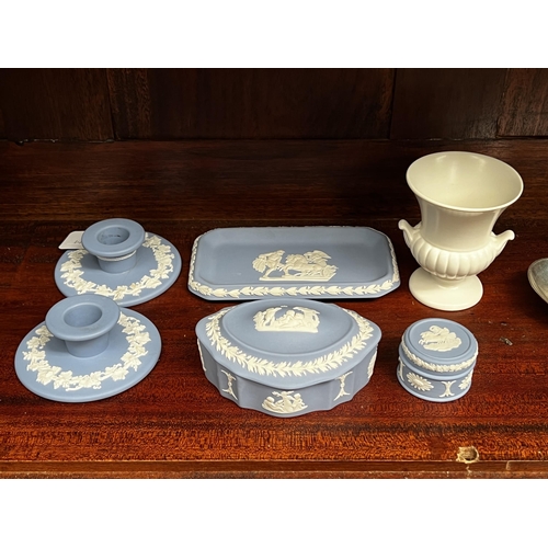 Appraisal: Assortment of wedgwood to include candle holders trinket boxes vase