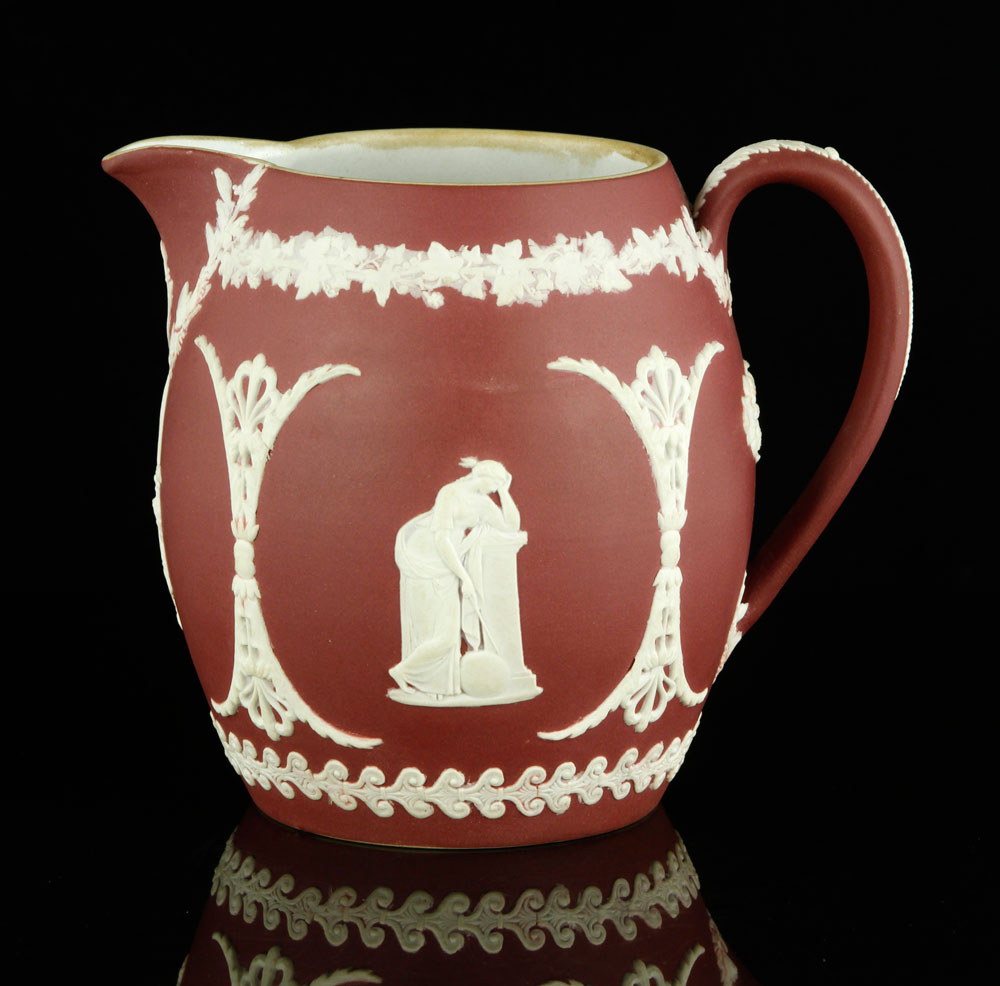 Appraisal: - Burgundy Wedgwood Jasperware Pitcher Burgundy Wedgwood Jasperware pitcher x