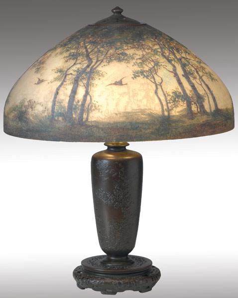 Appraisal: HANDEL Table lamp with a rare faceted chipped glass shade