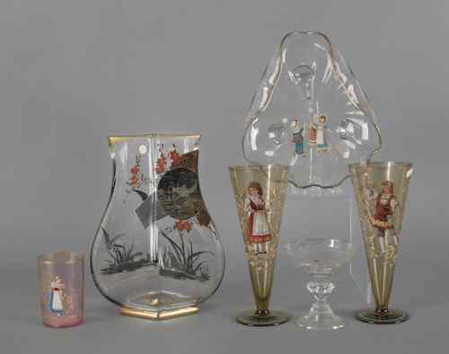 Appraisal: Six pieces of enameled glass tallest -