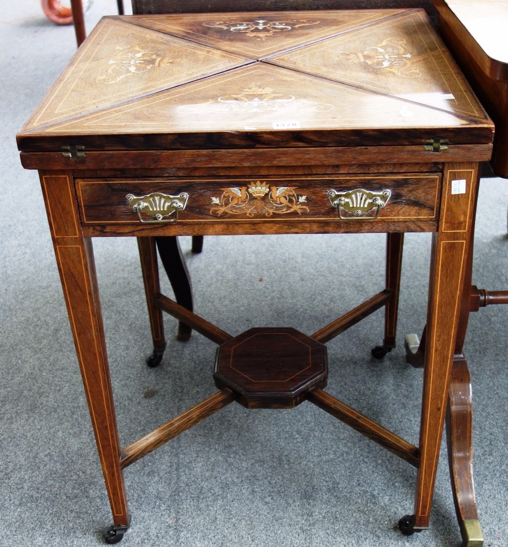 Appraisal: A late th century bone and marquetry inlaid rosewood envelope