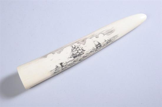 Appraisal: IVORY SCRIMSHAW th century Incised in grisaille to depict boats