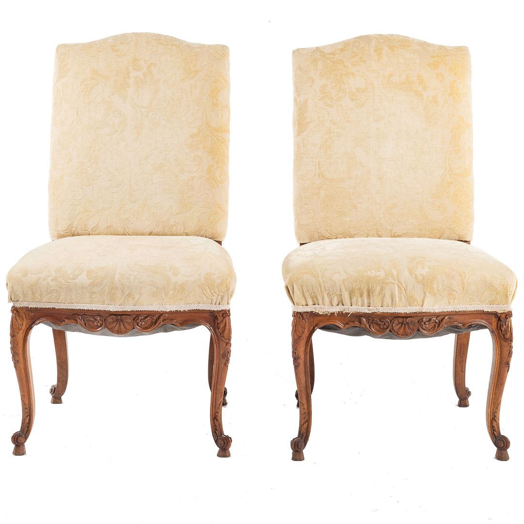 Appraisal: Pair French Regence style walnut side chairs late th early