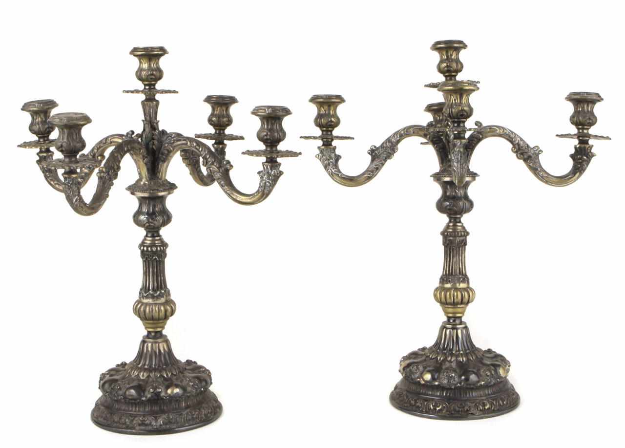 Appraisal: A pair of Continental Rococo style silver plate four light