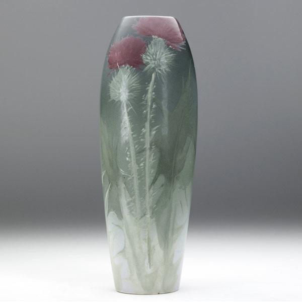 Appraisal: WELLER Eocean vase painted by Mary Gillie with red thistles