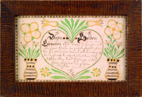 Appraisal: Pair of Southeastern Pennsylvania ink and watercolor fraktur birth certificates