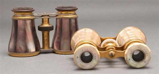 Appraisal: Two pairs of French mother-of-pearl and brass opera glasses E