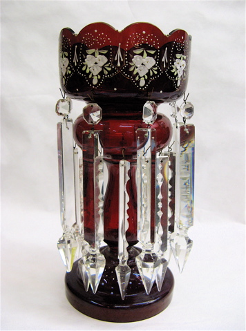 Appraisal: A RUBY RED GLASS LUSTRE decorated with hand painted enamel