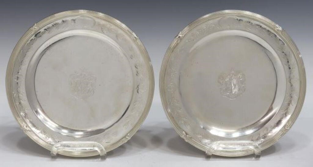 Appraisal: pair French Neoclassical silver compotes ribbon-bound reeded rim engraved coat