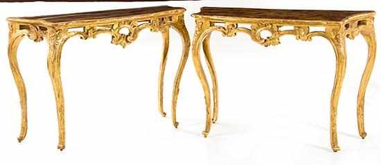 Appraisal: Pair Italian giltwood and faux marble console tables th century