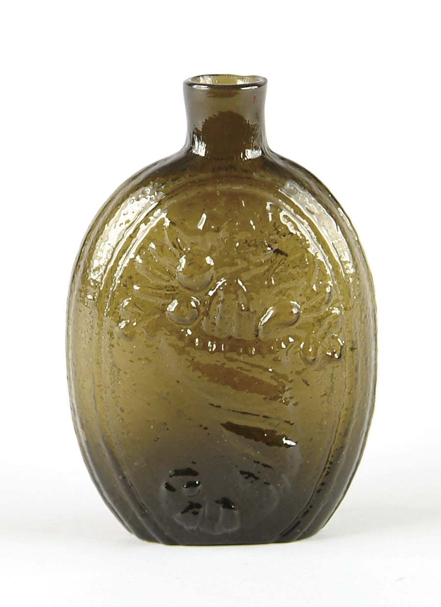 Appraisal: CORNUCOPIA-URN GIII- American Olive amber half pint pontil mark sheered