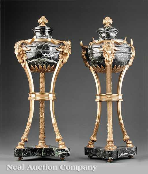 Appraisal: A Pair of Louis XVI-Style Gilt Bronze and Verdigris Cassolettes