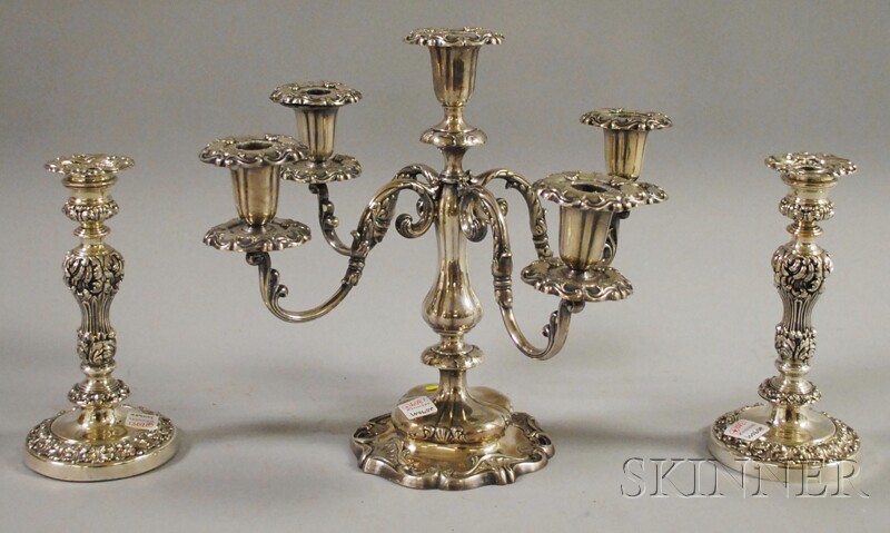 Appraisal: Pair of Baroque-style Sheffield Silver-plated Candlesticks and a Gorham Mfg