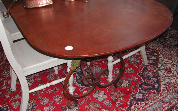 Appraisal: Provincial Spanish-Style Wrought-Iron and Sheet Iron Refectory Table the elongated