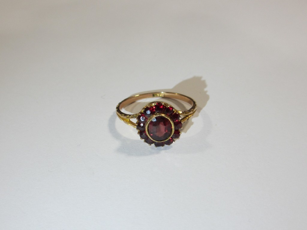 Appraisal: Nine carat gold garnet cluster ring