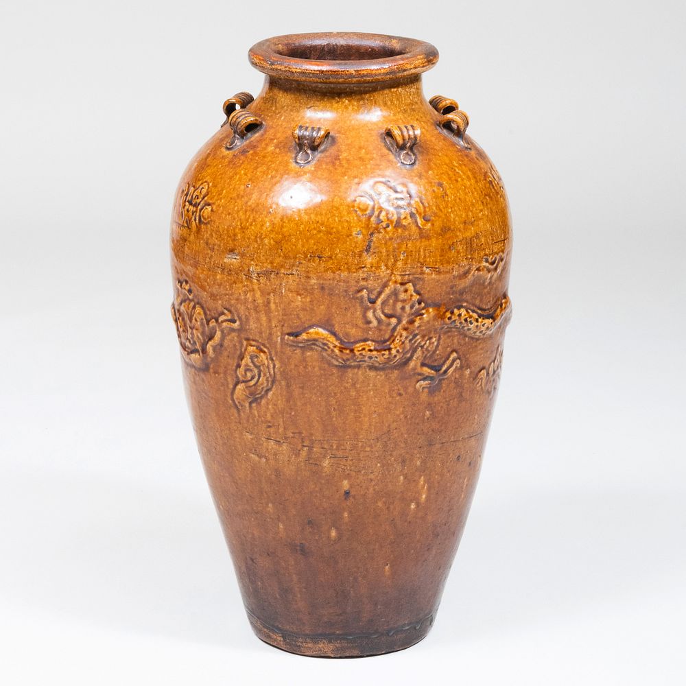 Appraisal: Large Thai Brown Glazed Earthenware Storage Jar x in diam