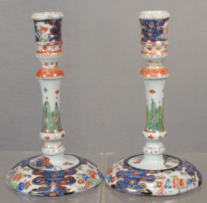 Appraisal: Chinese export porcelain pair of rare candlesticks c professional restoration