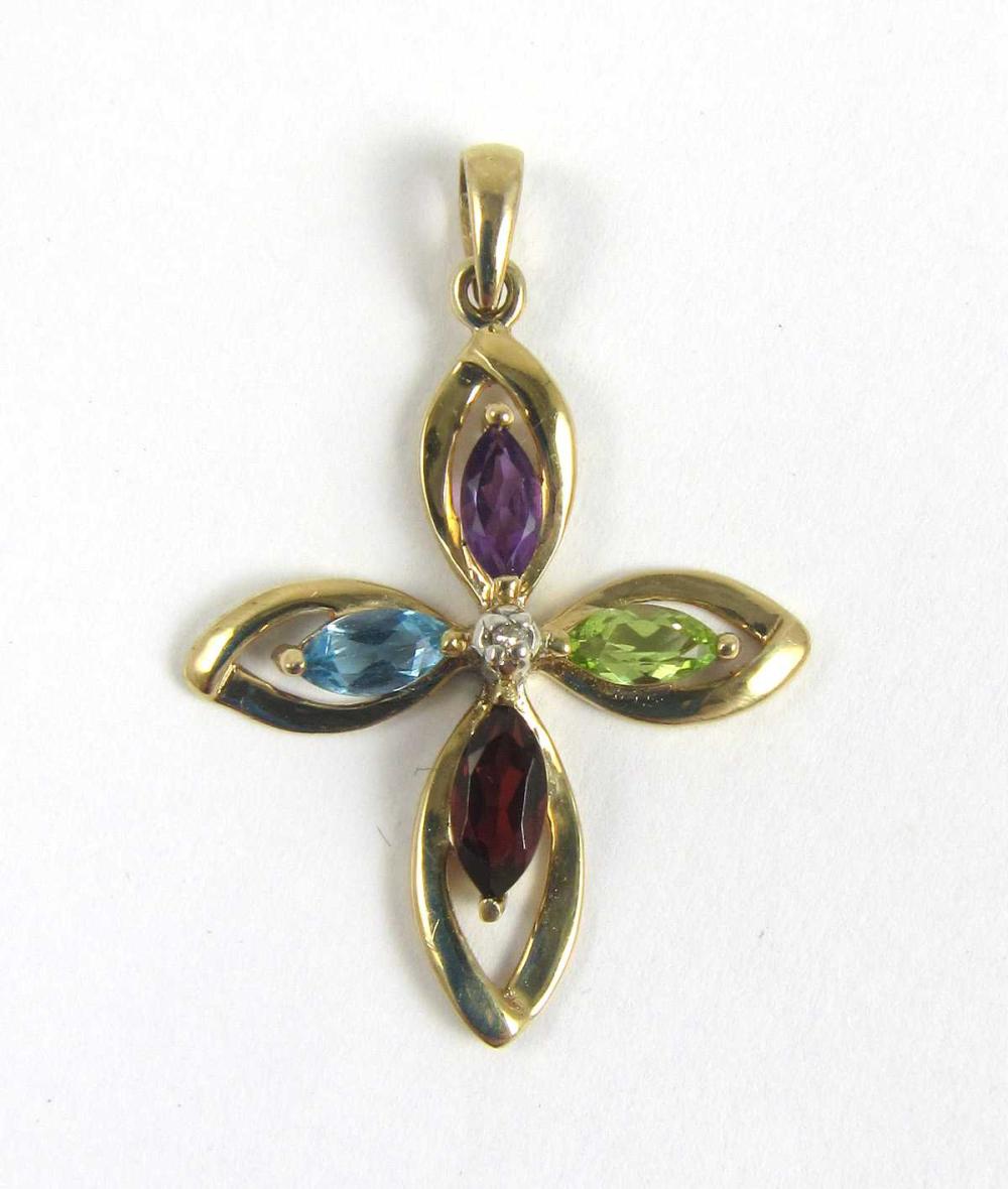 Appraisal: MULTI-COLOR GEMSTONE AND YELLOW GOLD PENDANT The k yellow gold