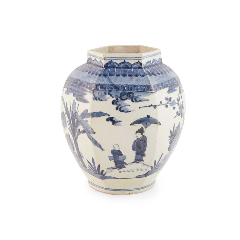 Appraisal: BLUE AND WHITE HEXAGONAL JAR of six-sectioned form tapering down