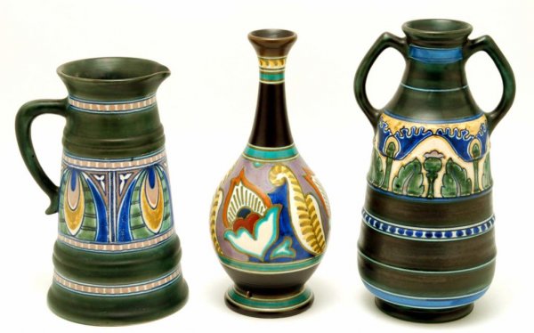 Appraisal: Three signed pieces of Gouda pottery The first is a