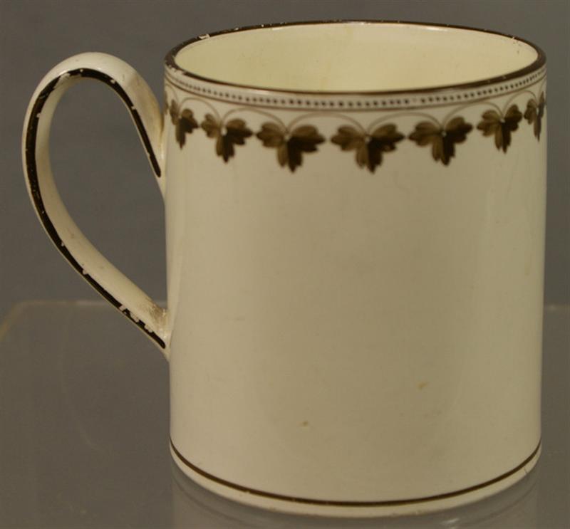 Appraisal: English pearlware mug handpainted leaf decoration around top rim h