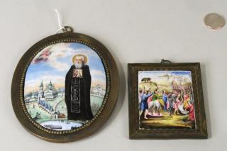 Appraisal: Two Russian Framed Enameled Religious Plaques Two Russian framed enameled