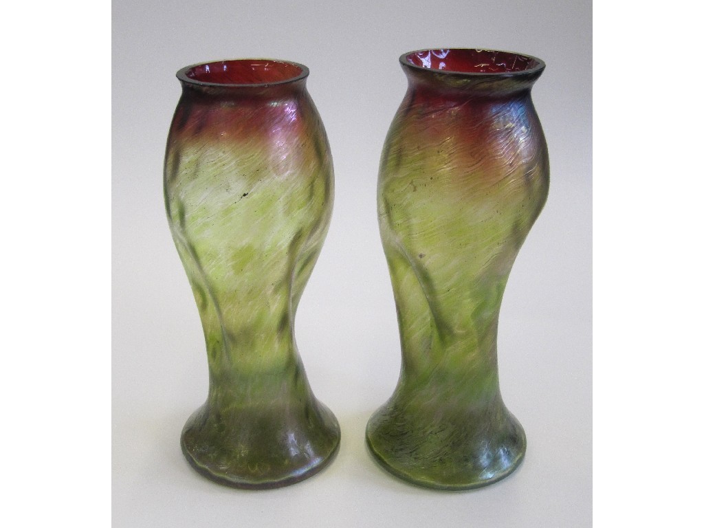 Appraisal: Pair of Art Nouveau lustre glass vases