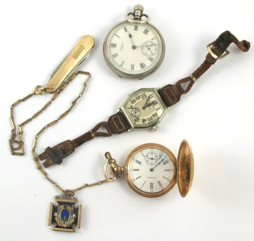 Appraisal: THREE AMERICAN WALTHAM WATCHES gold hunter cased pocket watch model