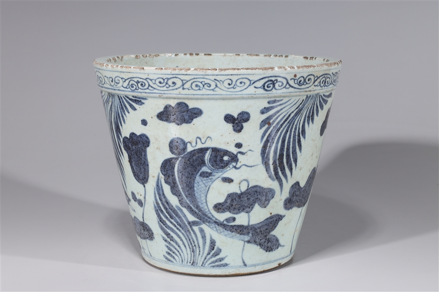 Appraisal: Chinese ceramic vase with fish design some wear some losses