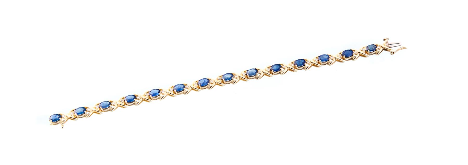 Appraisal: SAPPHIRE AND DIAMOND TENNIS BRACELET American th century Stamped karat