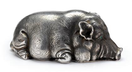 Appraisal: Russian silver figure of a pig Modeled in repose with