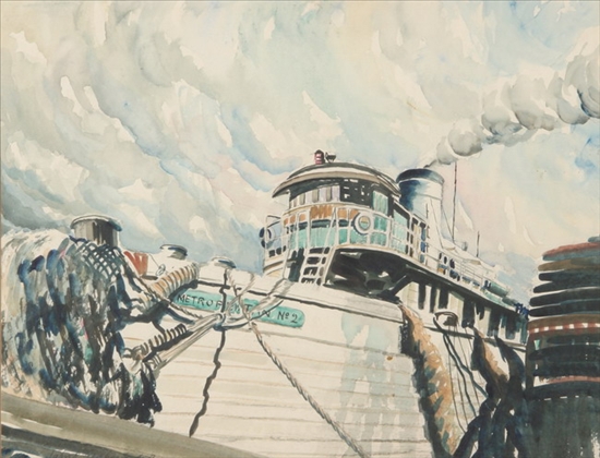 Appraisal: JOHN GRABACH American - TUGBOAT signed lower left Watercolor on