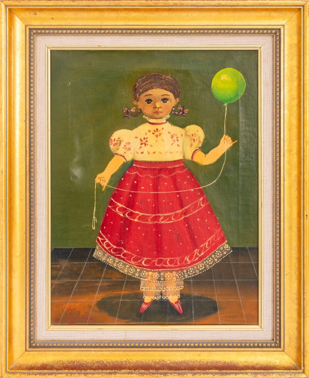 Appraisal: A LABIOS GIRL WITH GREEN BALLOON OIL ON CANVAS Agapito