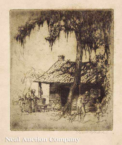 Appraisal: Horace Devitt Welsh American - Southern Cabin Scene Wash Day