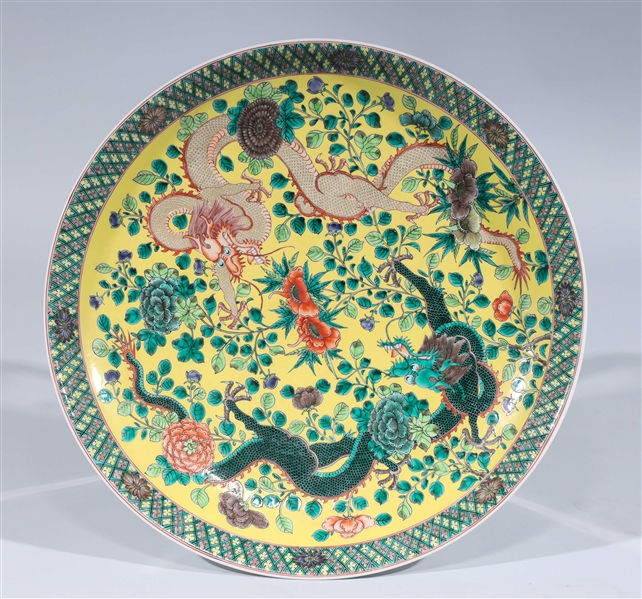 Appraisal: Chinese famille verte enameled porcelain charger with dragons and flowers