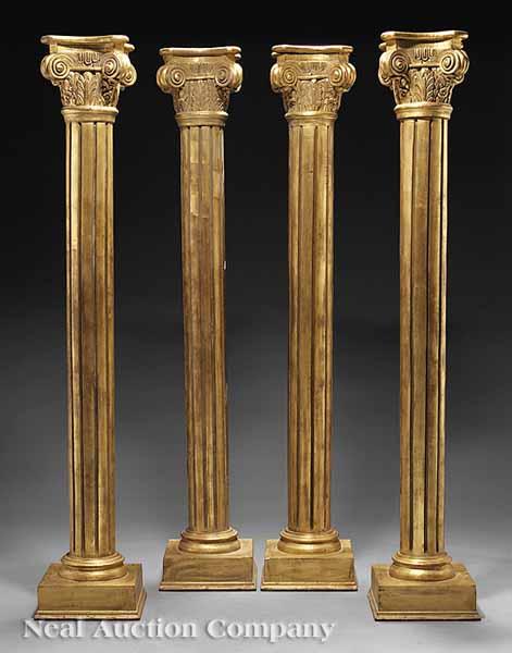 Appraisal: Four Tall Neo-Classical Painted Gilt Columns Corinthian capitals on fluted