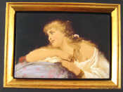 Appraisal: An oil on panel portrait of a young girl resting