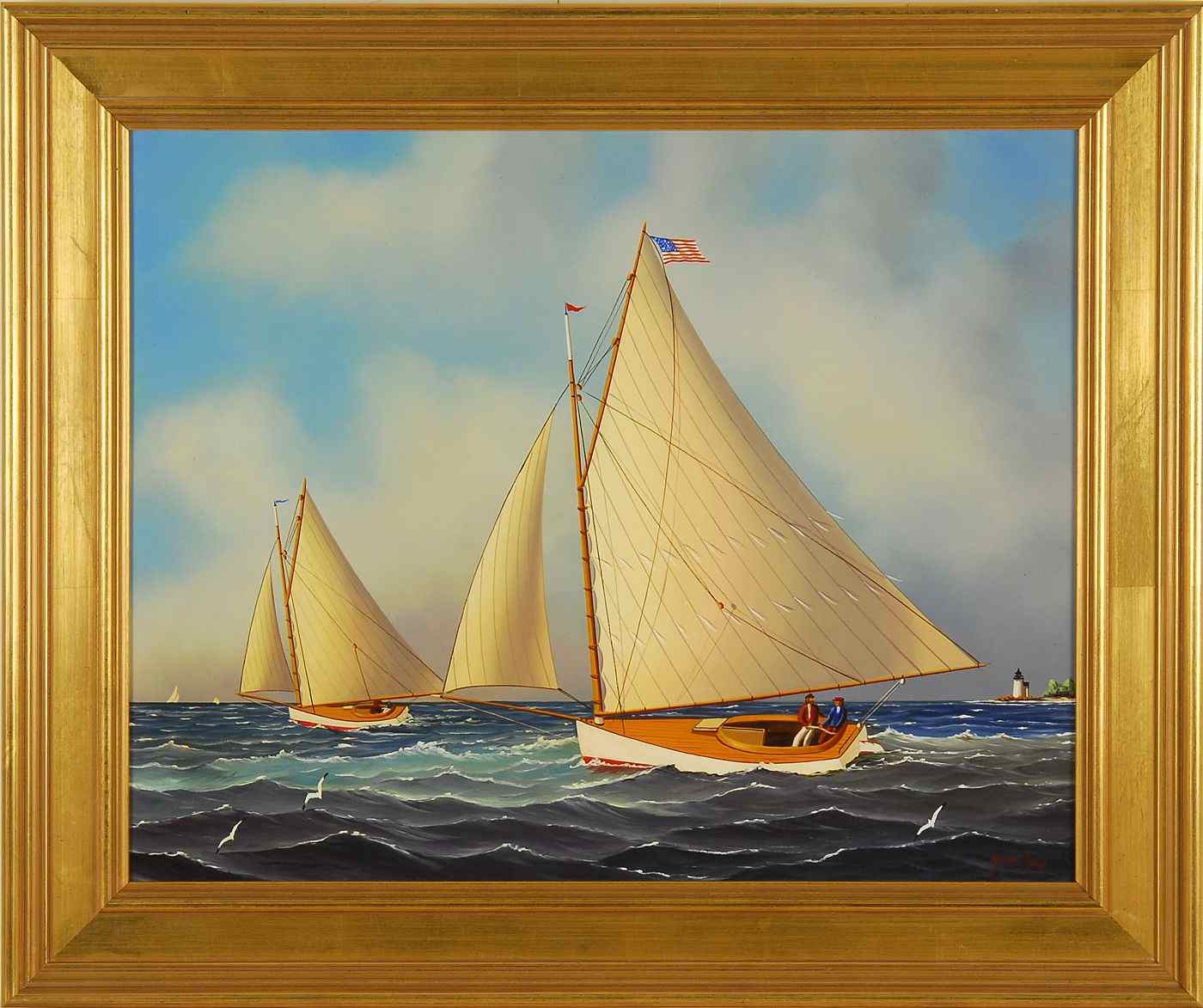 Appraisal: JEROME HOWESAmerican b Two catboats sailing off Nantucket Signed lower