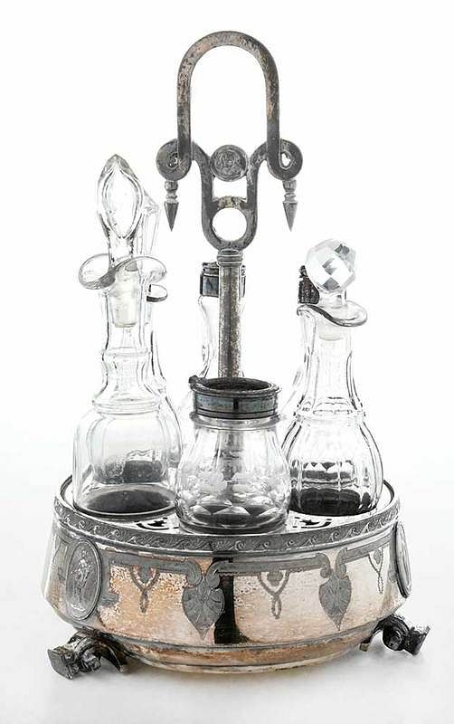 Appraisal: Medallion Silver Plate Cruet Set American late th early th