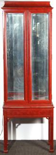 Appraisal: Century Red Display Cabinet The glass display complete with three