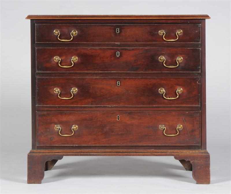 Appraisal: GEORGE III MAHOGANY DIMINUTIVE CHEST OF DRAWERS The molded top