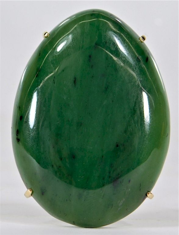 Appraisal: Spinach Jade K Yellow Gold Ovoid Pendant China th Century