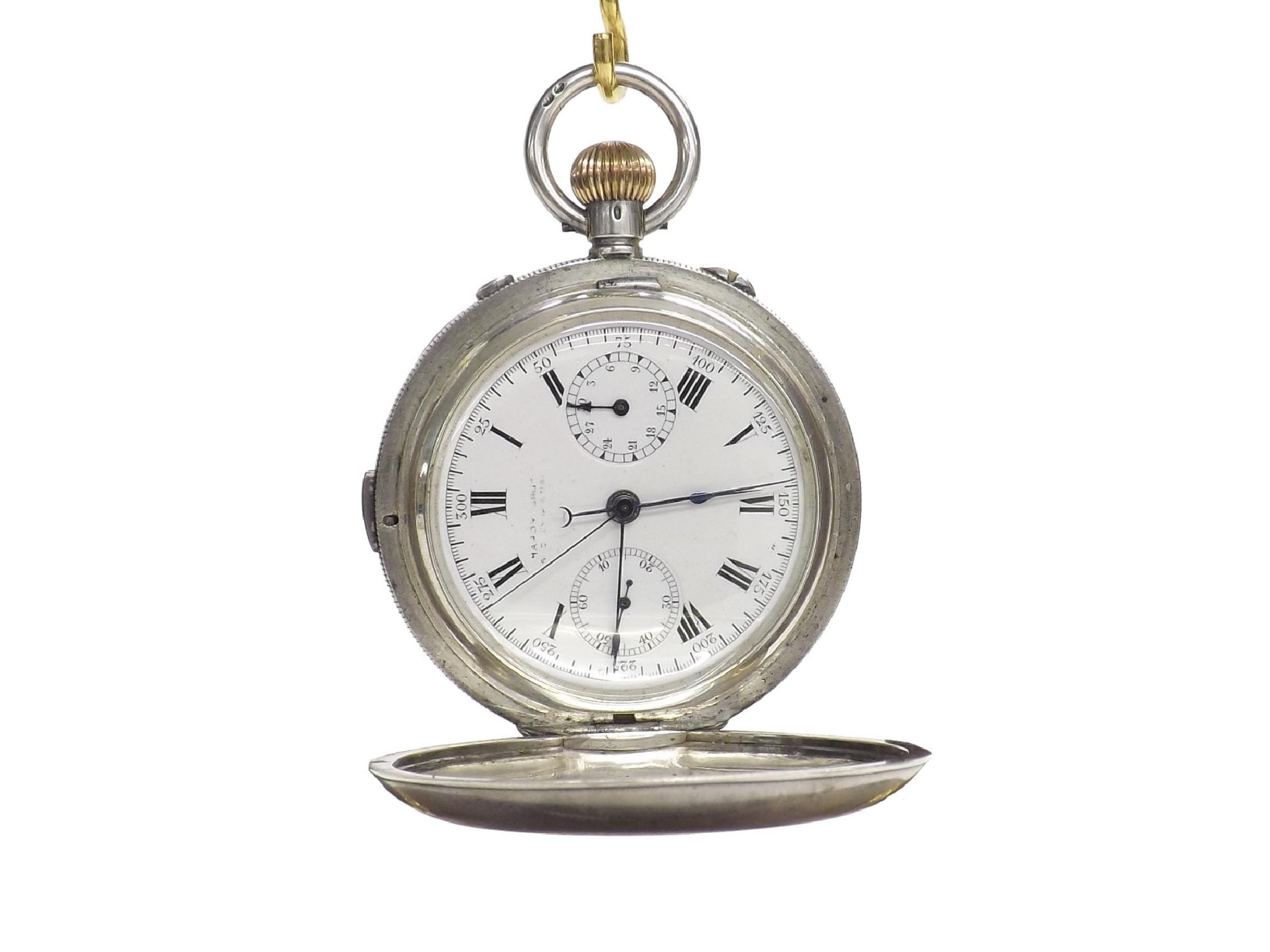 Appraisal: Swiss silver split second chronograph hunter pocket watch import hallmarks