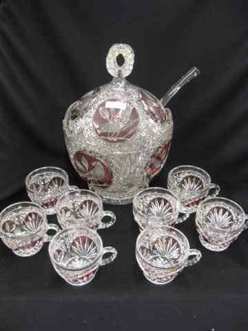 Appraisal: Crystal Covered Punchbowl with cups by Hofbauer bird motif with