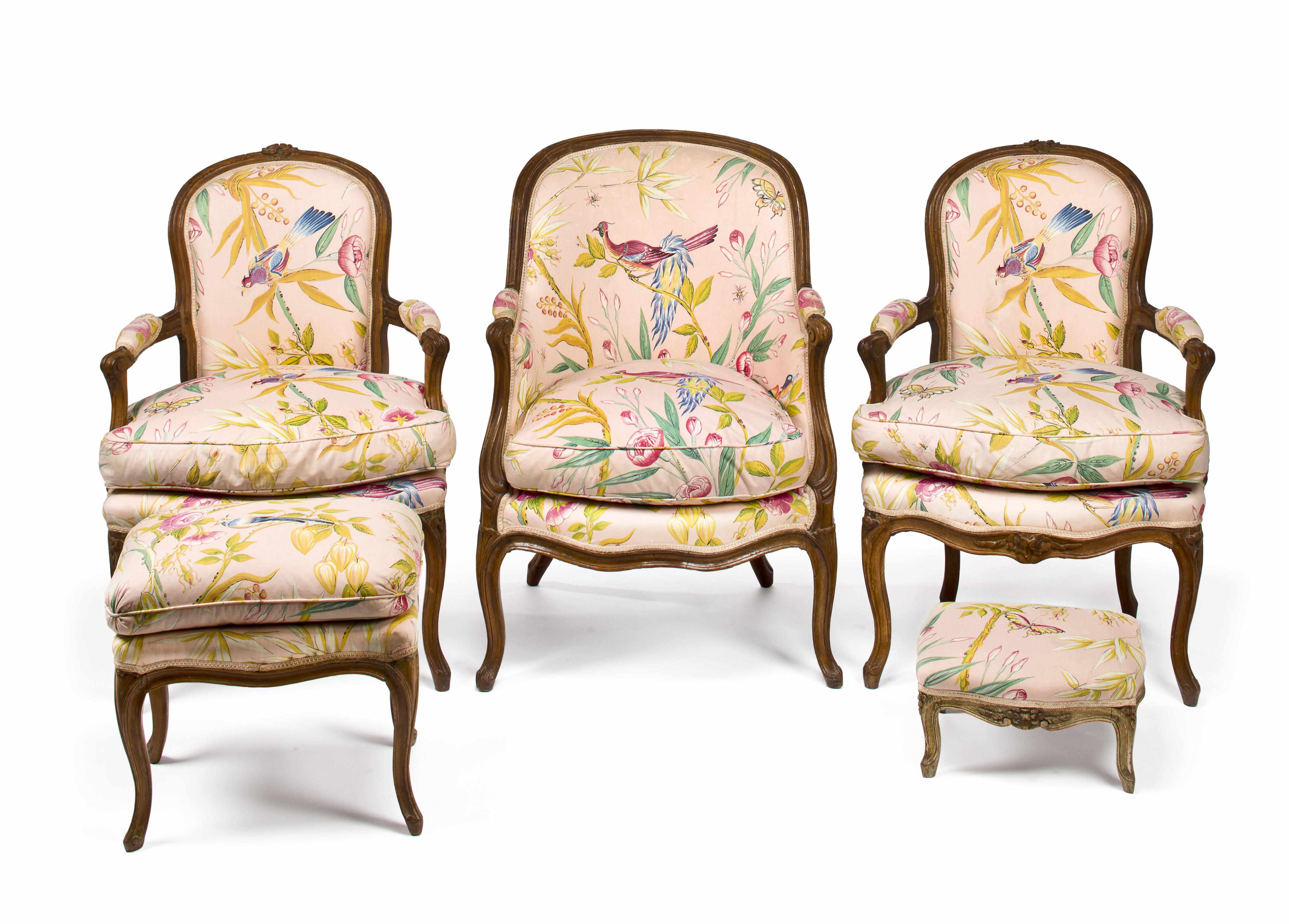 Appraisal: A pair of Louis XV carved beechwood fauteuils together with