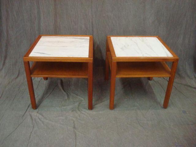 Appraisal: Pair of Dunbar Mahogany End Tables with Marble Tops and