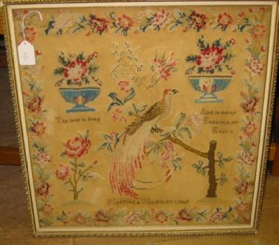 Appraisal: A VICTORIAN WOOLWORK by Martha Walmsley dated depicting a peacock