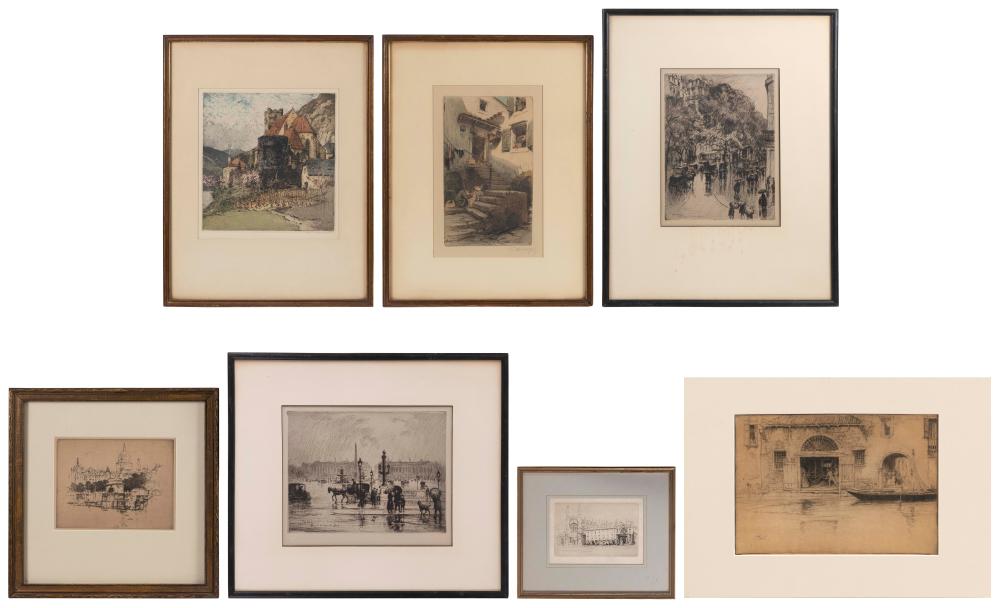 Appraisal: SEVEN SOUVENIR ETCHINGS AND ENGRAVINGS SIGHT SIZES TO X FRAMED