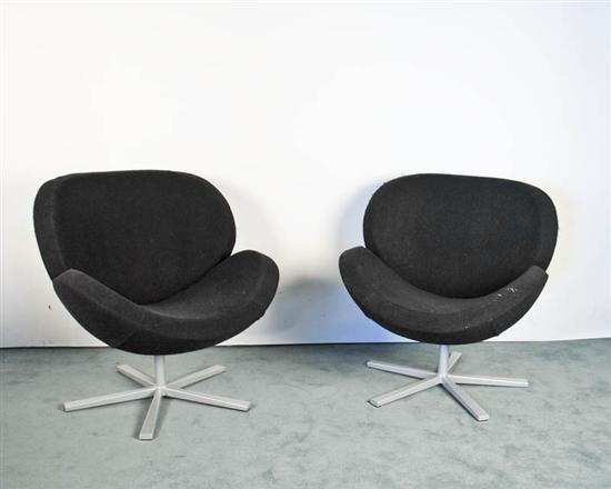 Appraisal: Pair Black Upholstery and Steel Base Slice Swivel Chairs c